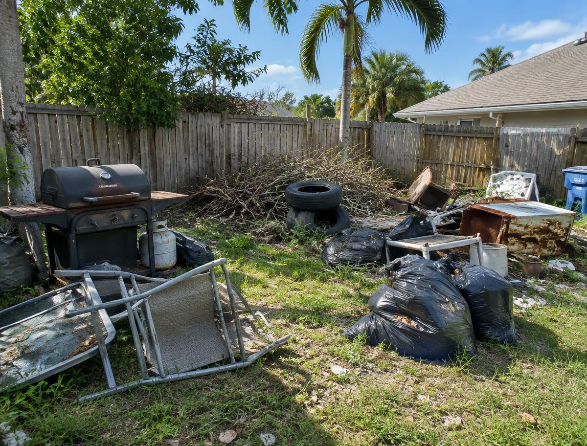 Backyard junk & debris — before